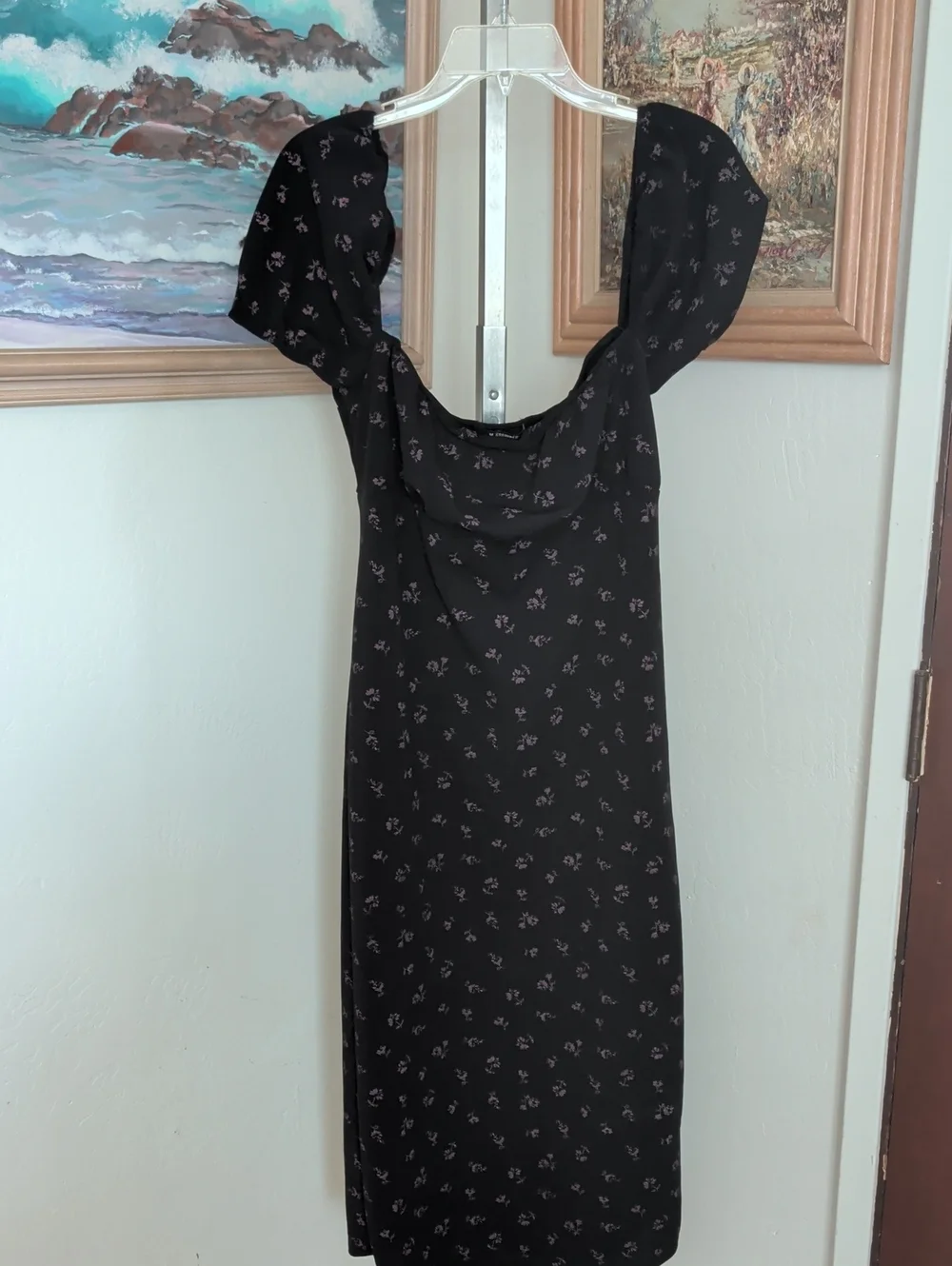 Missguided Black Floral Square-Neck Midi Dress - Picture 2 of 4
